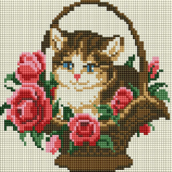 Набор Белоснежка для изготовления картин со стразами на подрамнике арт.БЛ.324-ST-S Котенок в корзинке 20х20см