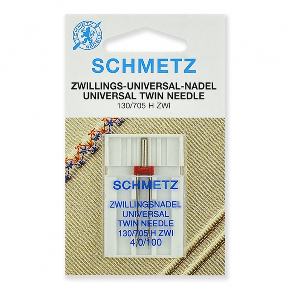 Иглы для бытовых швейных машин Schmetz стандартные двойные 130/705H ZWI №100/4.0, уп.1 игла