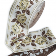 Лента отделочная жаккардовая арт.TBY.3009-7 шир.90 мм, цв.бежево/коричневый, уп.25 м