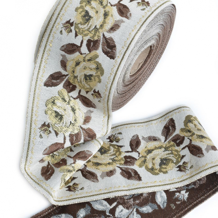 Лента отделочная жаккардовая арт.TBY.3009-7 шир.90 мм, цв.бежево/коричневый, уп.25 м