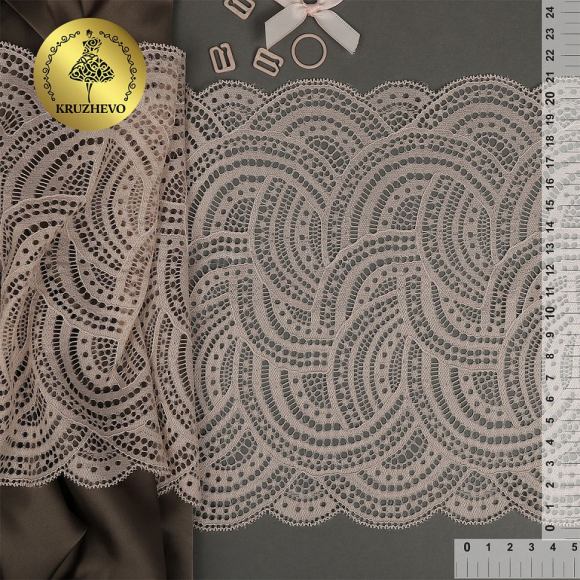 Кружево-стрейч KRUZHEVO арт.TBY.8033 шир.210мм цв.L168 серебристый пион уп.10м