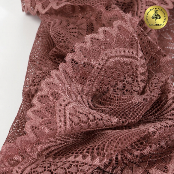 Кружево-стрейч KRUZHEVO арт.TBY.30200 шир.190мм цв.885 кофейно-розовый уп.25м