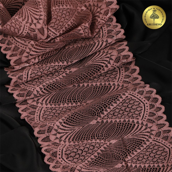 Кружево-стрейч KRUZHEVO арт.TBY.30200 шир.190мм цв.885 кофейно-розовый уп.25м