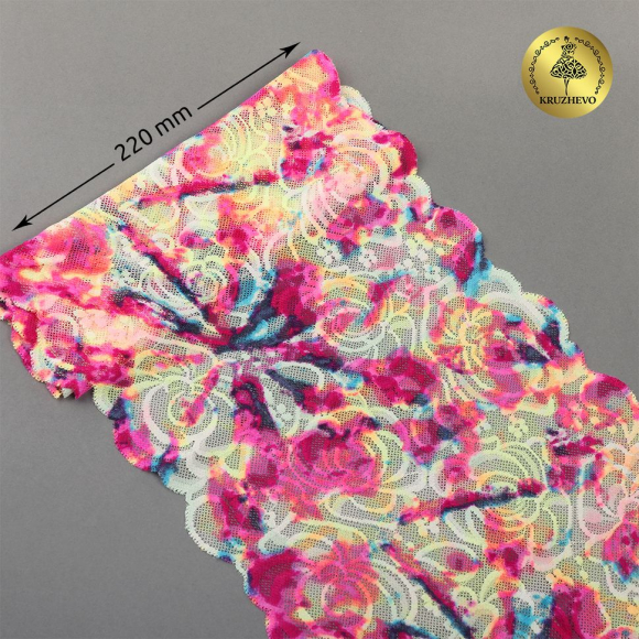 Кружево-стрейч KRUZHEVO арт.TBY.OG49 шир.220мм цв.мульти, уп.10м