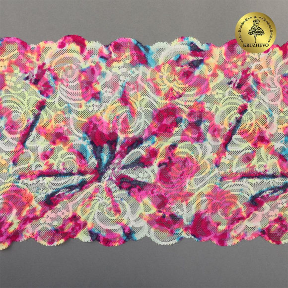 Кружево-стрейч KRUZHEVO арт.TBY.OG49 шир.220мм цв.мульти, уп.10м