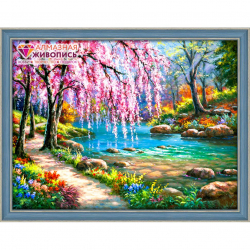 Набор для изготовления картин АЛМАЗНАЯ ЖИВОПИСЬ арт.АЖ.1328 Сакура у реки 40х30 см