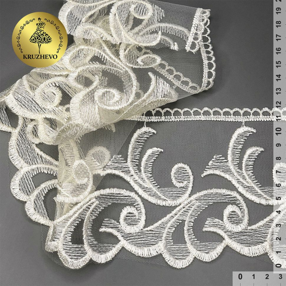 Кружево сетке KRUZHEVO арт.TBY.40471 шир.120мм цв.W1515 молочный уп.13,71м