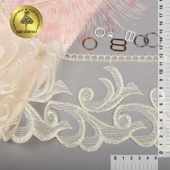 Кружево сетке KRUZHEVO арт.TBY.40471 шир.120мм цв.W1515 молочный уп.13,71м