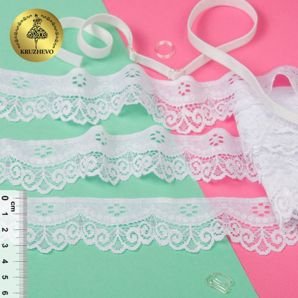Кружево-стрейч KRUZHEVO арт.TBY.1809 шир.35мм цв.1 белый уп.50м