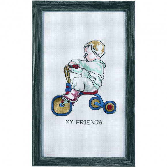 Набор для вышивания PERMIN арт.92-1185 Мальчик на трёхколесном велосипеде 16х28 см