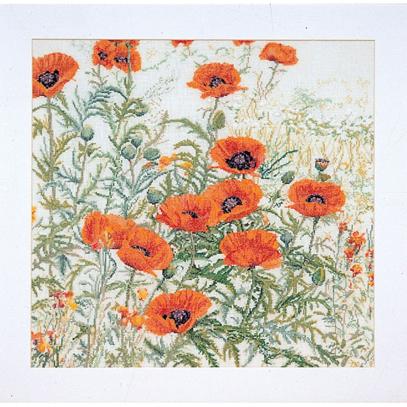 34986_Набор для вышивания "Оранжевые маки", канва лён 32 ct