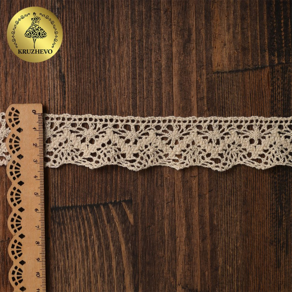 Тесьма вязаная KRUZHEVO 32мм арт.TBY.01.031 цв.01 натуральный уп.25м