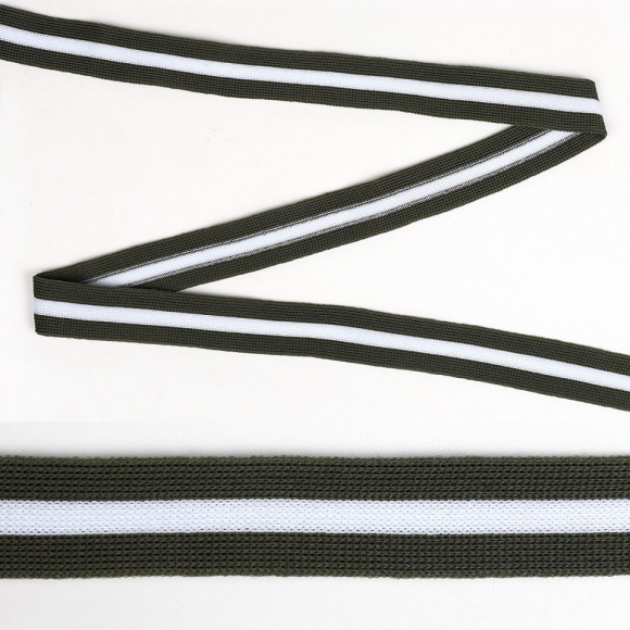 Тесьма TBY трикотажная Лампас KTS6220 шир.20мм цв.зеленый/белый уп.32м Тесьма TBY трикотажная Лампас KTS6220 шир.20мм цв.зеленый/белый уп.32м