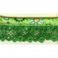 103832_Кружево-рюш с окантовкой косой бейкой, 25 мм, цвет зеленый