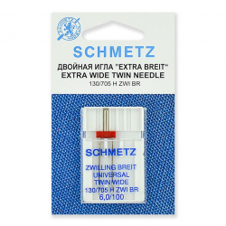 Иглы для бытовых швейных машин Schmetz стандартные двойные 130/705H ZWI BR №100/6.0, уп.1 игла