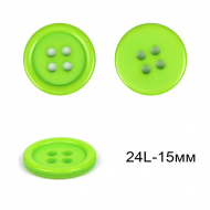 Пуговицы пластиковые C-TA203 цв.зеленый неон 24L-15мм, 4 прокола, 36шт Пуговицы пластиковые C-TA203 цв.зеленый неон 24L-15мм, 4 прокола, 36шт
