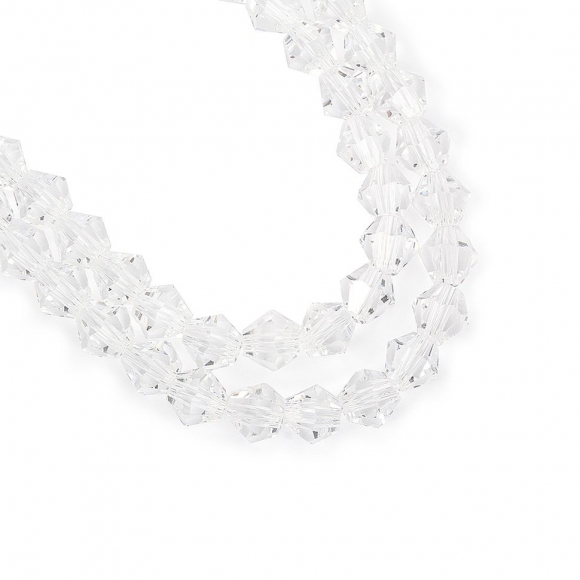 Бусины граненые Биконус (стекло) на нитях арт.TBY-K-2  6х6мм отвер.1,5мм цв.01 прозрачный уп.100х50 бусин