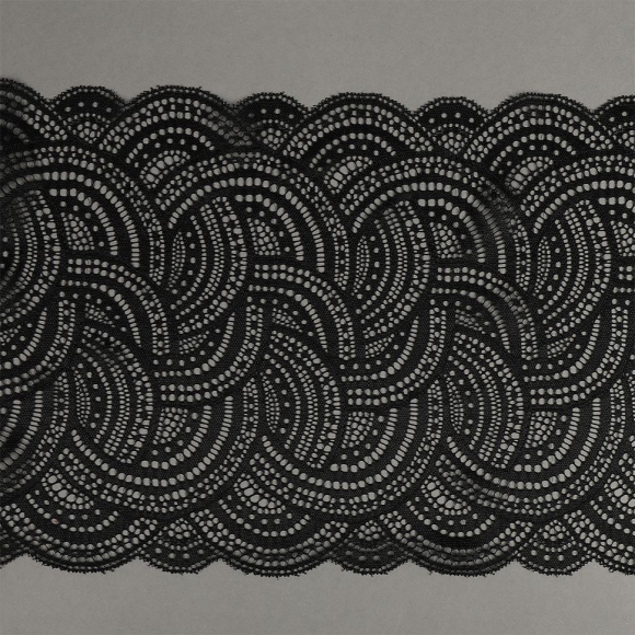 Кружево-стрейч KRUZHEVO арт.TBY.8033 шир.210мм цв.02 черный уп.10м Кружево-стрейч KRUZHEVO арт.TBY.8033 шир.210мм цв.02 черный уп.10м