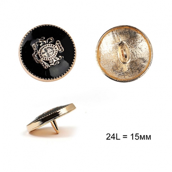 Пуговицы металлические С-ME337 цв.золото/черный 24L-15мм, на ножке, 24шт