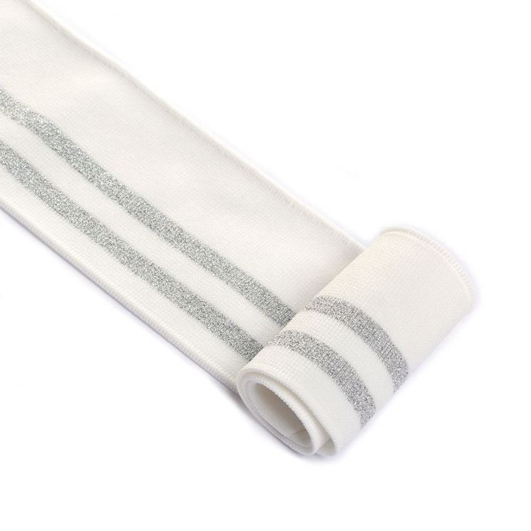 TBY.MP19 Подвяз трикотажный, 98%полиэстер, 2%спандэкс цв.молочный с серебряными полосами, 6х80см уп 5шт