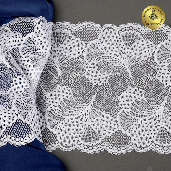 Кружево-стрейч KRUZHEVO арт.TBY.30211 шир.195мм цв.001 белый уп.25м