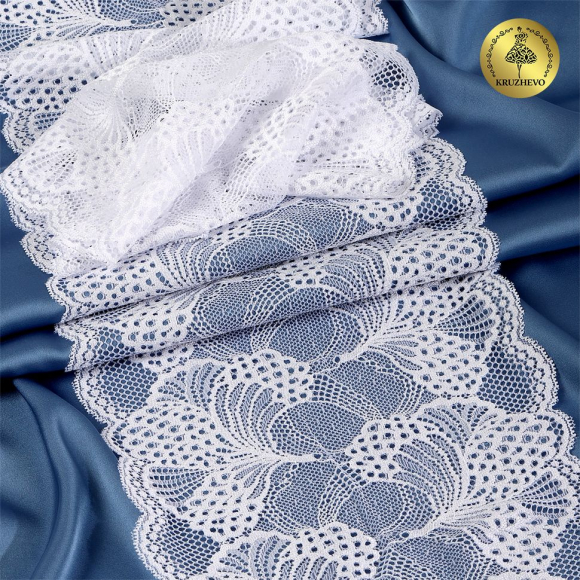 Кружево-стрейч KRUZHEVO арт.TBY.30211 шир.195мм цв.001 белый уп.25м