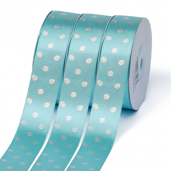 Лента атласная Ideal горошек серебро шир.25мм LDAS331 цв.331 бирюзовый уп.27,4м Лента атласная Ideal горошек серебро шир.25мм LDAS331 цв.331 бирюзовый уп.27,4м