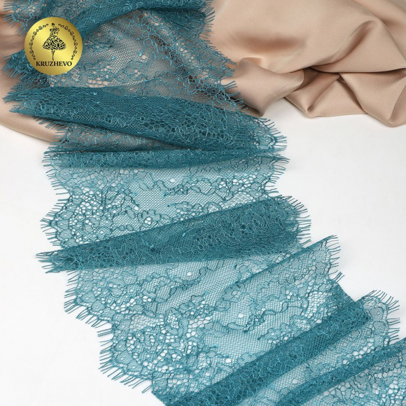 Кружево реснички KRUZHEVO арт.TBY A88 шир.170мм цв.F222 изумрудно-синий уп.3м