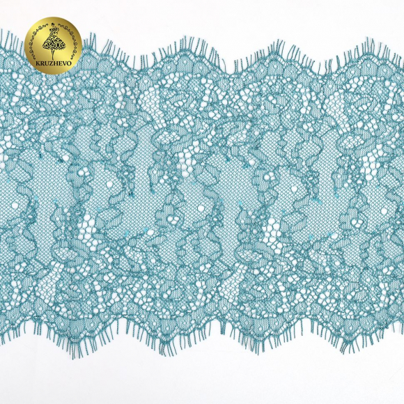 Кружево реснички KRUZHEVO арт.TBY A88 шир.170мм цв.F222 изумрудно-синий уп.3м