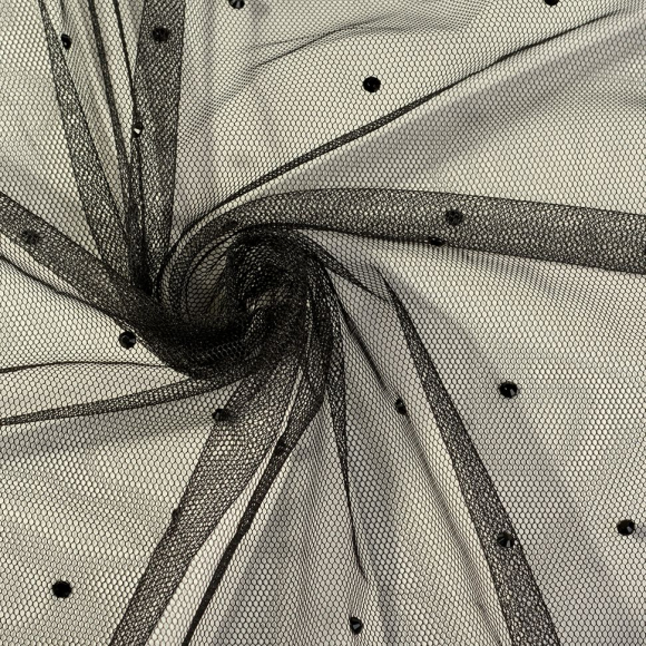 Фатин со стразами арт.231.1-13 шир.150см 100% полиэстер цв.черный рул.15-28м Фатин со стразами арт.231.1-13 шир.150см 100% полиэстер цв.черный рул.15-28м