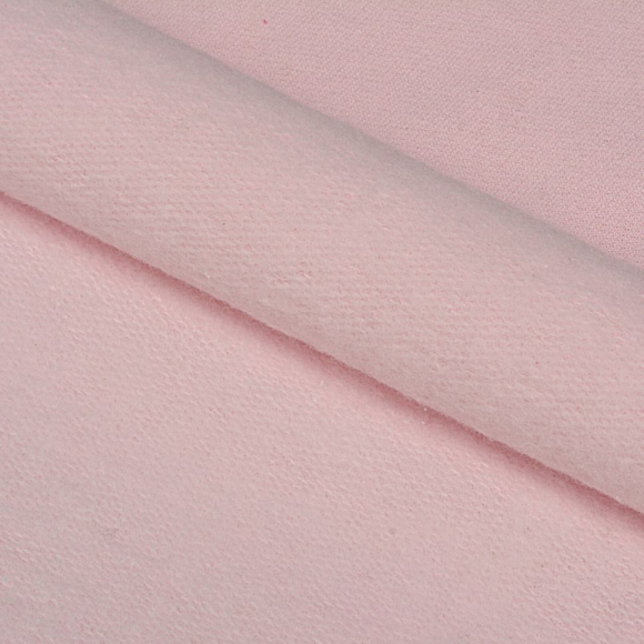 Ткань трикотаж Футер 2х нитка начес с лайкрой 190г опененд 100+100см розовое безе 13-2804 уп.6м