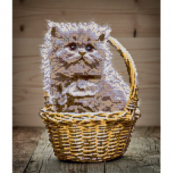 Кристальная мозаика на холсте ФРЕЯ арт.ALVR-122 Котенок в корзине 35х30 см