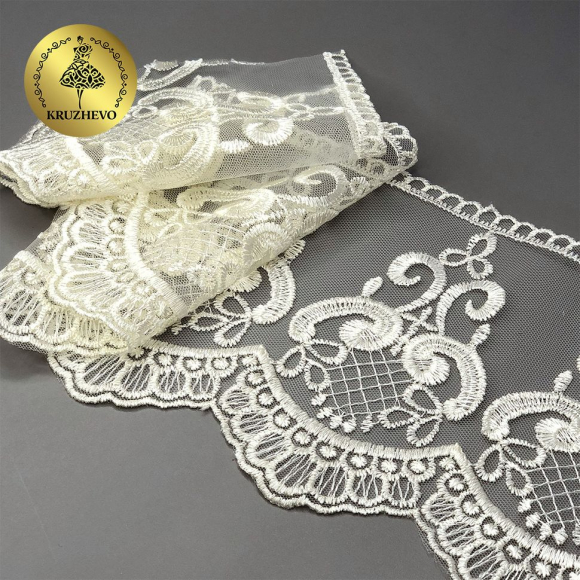 Кружево сетке KRUZHEVO арт.TBY.40473 шир.140мм цв.W1515 молочный уп.13,71м