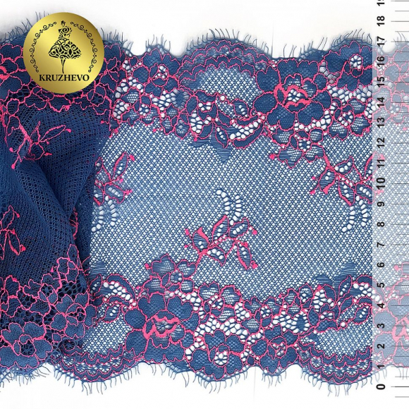 Кружево эластичное с ресничками KRUZHEVO арт.TBY.B4 шир.170мм цв.голубой с розовым кордом уп.10м