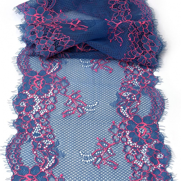 Кружево эластичное с ресничками KRUZHEVO арт.TBY.B4 шир.170мм цв.голубой с розовым кордом уп.10м