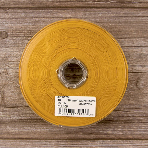 190760_Косая бейка хлопковая 18 мм, 25 м, цвет 105 желтый яркий