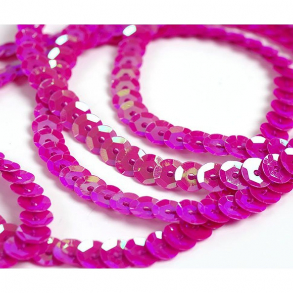 Пайетки на нитях 6мм Cream Colour арт.TBY-FLKU06-CC цв.A89 насыщенный розовый уп.73.12м