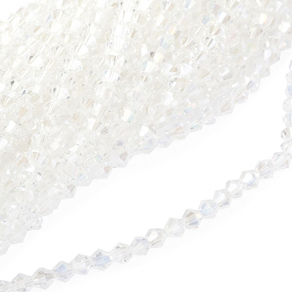 Бусины граненые Биконус (стекло) на нитях арт.TBY-K-2  6х6мм отвер.1,5мм цв.01 AB прозрачный уп.100шт х50 бусин