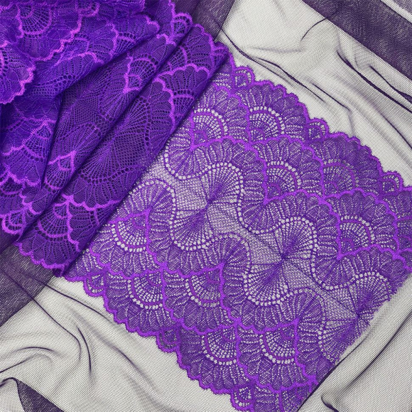 Кружево-стрейч KRUZHEVO арт.TBY.8034 шир.195мм цв.A0507 фиолетовый неон уп.10м