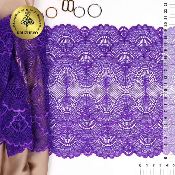 Кружево-стрейч KRUZHEVO арт.TBY.8034 шир.195мм цв.A0507 фиолетовый неон уп.10м