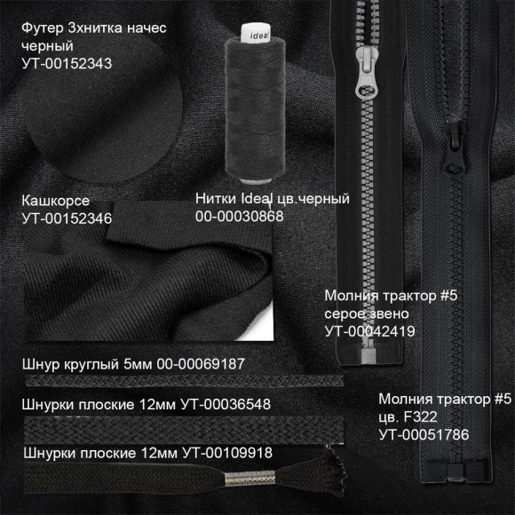 Ткань трикотаж Футер 3х нитка начес хлопок 320г пенье 185см черный рул.30-60м рул.30-60м