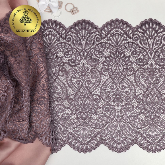 Кружево-стрейч KRUZHEVO арт.TBY.40992 шир.225мм цв.620 морской туман уп.25м Кружево-стрейч KRUZHEVO арт.TBY.40992 шир.225мм цв.620 морской туман уп.25м
