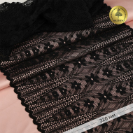 Кружево-стрейч KRUZHEVO арт.TBY.1909 шир.220мм цв.02 черный уп.18м