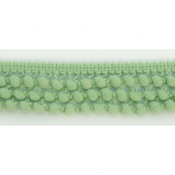 Тесьма с помпонами трехрядная, цвет светло-зеленый