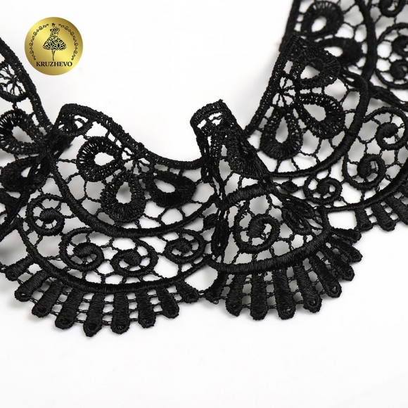 Кружево гипюр KRUZHEVO арт.TR.0740 шир.60мм цв.03 черный уп.9м
