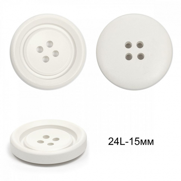 Пуговицы пластиковые TBY 8960A цв.1 белый 24L-15мм, 4 прокола,72шт
