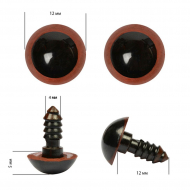 Глаза круглые винтовые полупрозрачные TBY 12мм цв.коричневый (без заглушек) уп.200шт