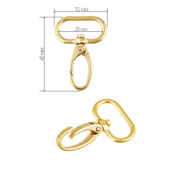 Карабин металл TBY-AX10.1-25 45х31мм (внутр. 25мм) цв. золото уп. 10шт