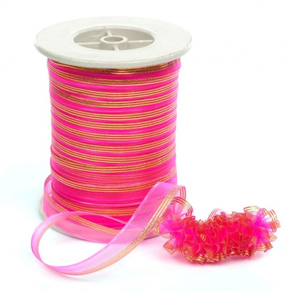 Лента капроновая "Розочка" арт.с3561г17 рис.8422 с метанитом шир. 10 мм цв.ярк.розовый-золото уп.100м