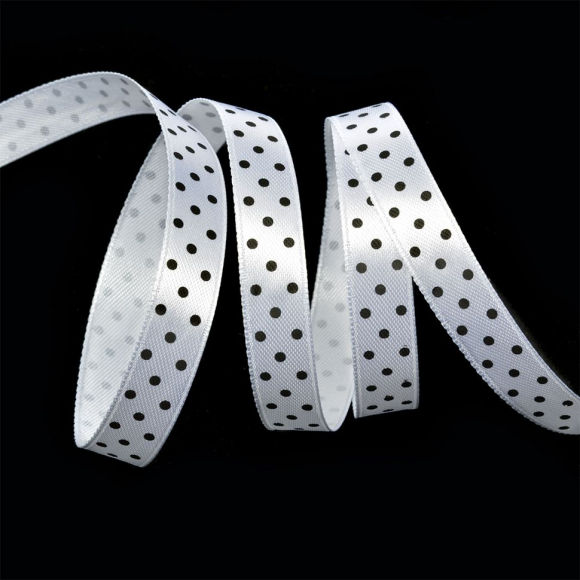 Лента атласная Ideal арт.LDAG02903012 (1) горошек 12мм цв.белый-черный уп.27,4м